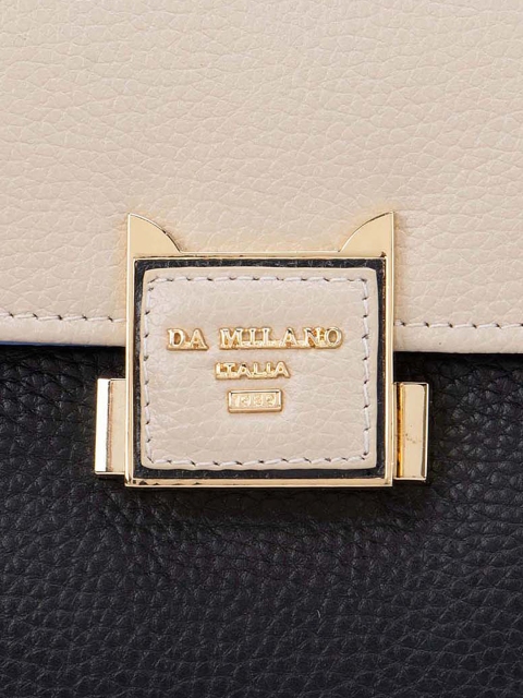 

Da Milano Beige Colourblocked Leather Structured Shoulder Bag with Fringed