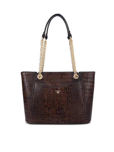 

Da Milano Brown Textured Leather Structured Shoulder Bag with Cut Work