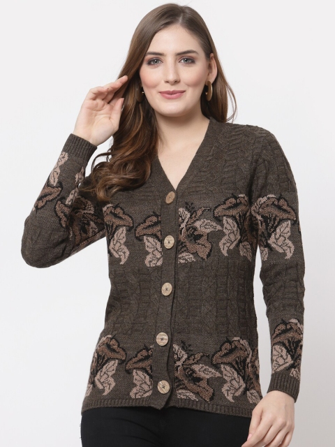 

Kalt Women Brown & Cream-Coloured Floral Printed Cardigan