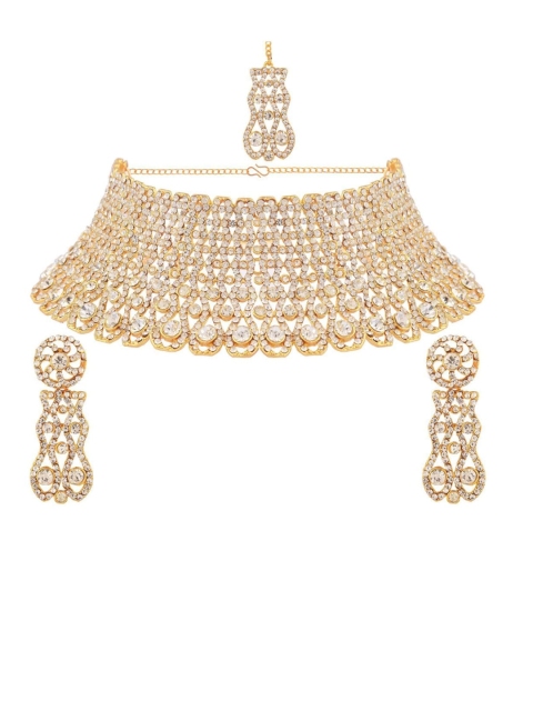 

Efulgenz Gold-Plated White Crystal-Studded Jewellery Set