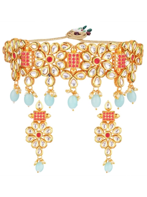 

Efulgenz White & Red Gold-Plated Crystal Stone Studded Jewellery Set