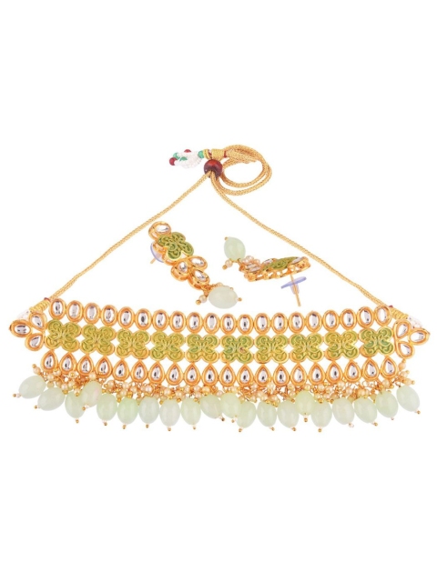 

Efulgenz Gold-Plated White Crystal-Studded & Pearl Beaded Jewellery Set