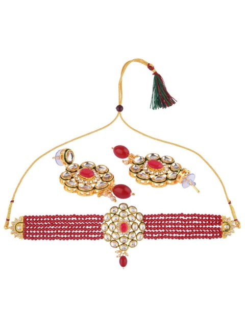 

Efulgenz Gold-Plated Maroon Faux Pearl Beaded Choker Jewellery Set