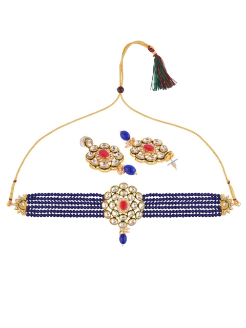 

Efulgenz Blue Pearl Beaded Choker Necklace Set