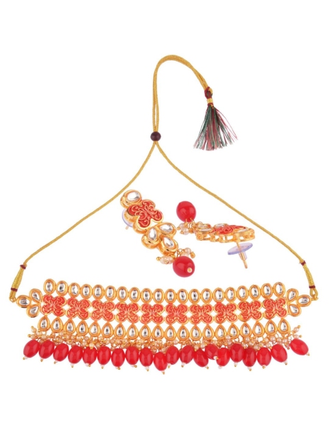 

Efulgenz Red Gold-Plated Crystal Beads Traditional Bridal Jewellery Set