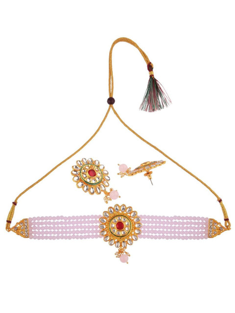 

Efulgenz Women Purple Traditional Faux Pearl Jewellery Set