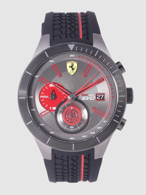 

Ferrari Men Gunmetal-Toned & Red Analogue Watch 0830341, Metallic