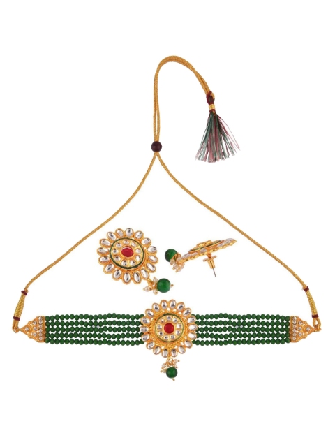 

Efulgenz Green Gold-Plated Faux Pearl Beaded Choker Jewelry Set