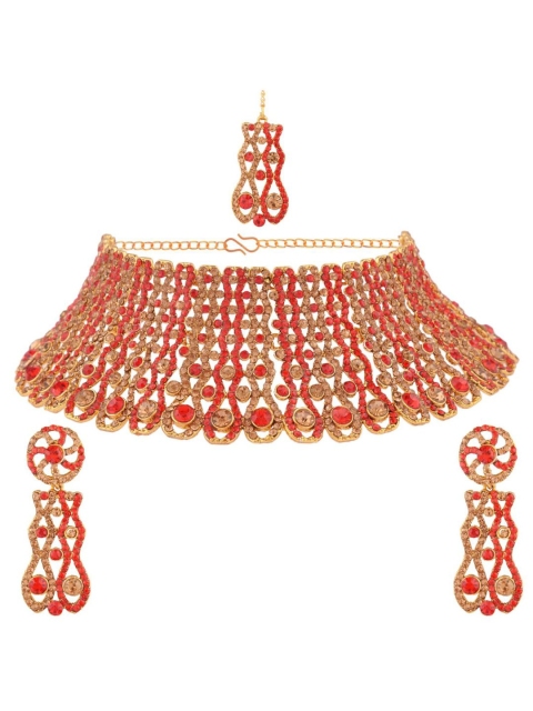 

Efulgenz Gold-Plated Red Studded Jewellery Set