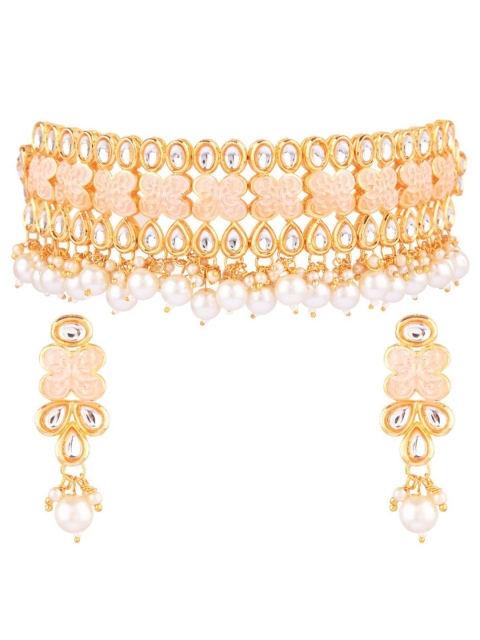 

Efulgenz White & Gold-Toned & Plated Stone-Studded Choker Jewellery Set