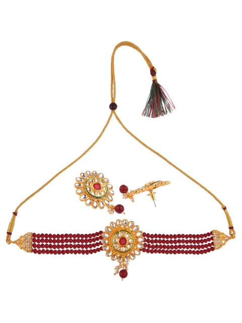 

Efulgenz Women Maroon Traditional Faux Pearl Jewellery Set