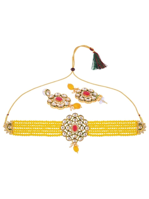 

Efulgenz Gold-Plated Yellow Traditional Trendy Faux Pearl Beaded Choker Necklace Set
