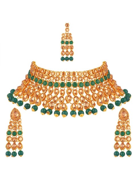 

Efulgenz Green Kundan Bridal Choker Jewellery Set