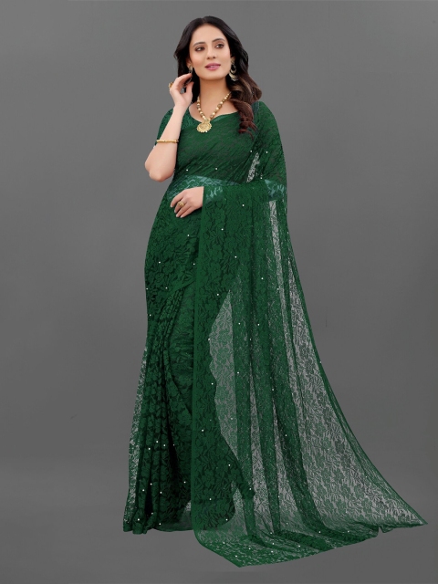 

Lady Style Green Floral Embroidered Net Saree