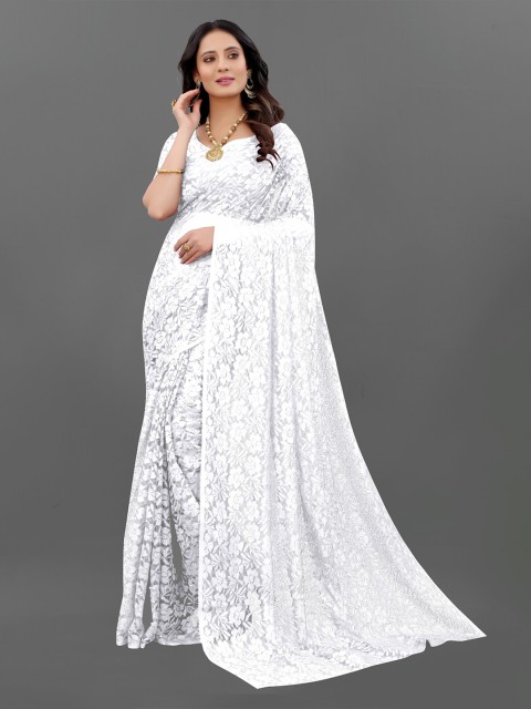 

Lady Style White Floral Net Tussar Saree