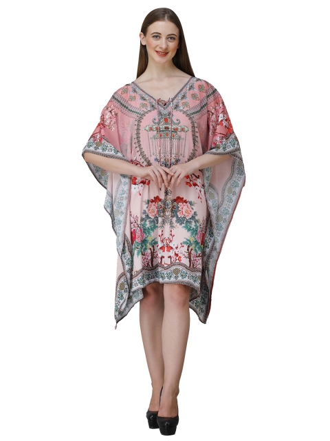 

Rajoria Instyle Women Pink & Green Printed Georgette Kaftan Dress