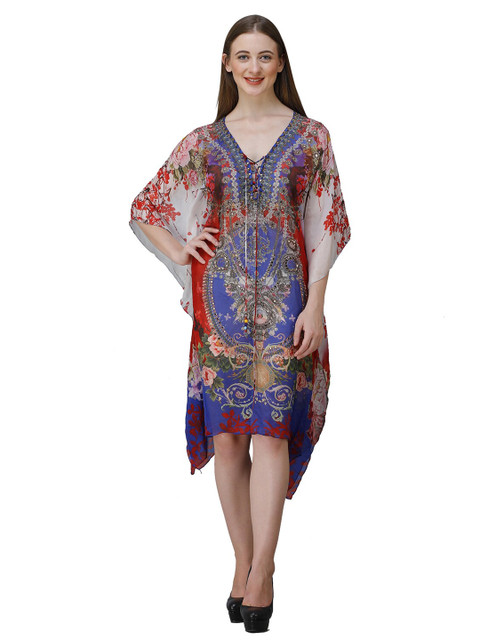 

Rajoria Instyle Multicoloured & mahogany rose Georgette Ethnic Kaftan Dress, Multi