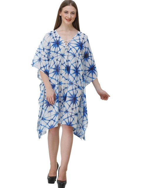 

Rajoria Instyle White & Blue Dyed Georgette Ethnic Kaftan Dress