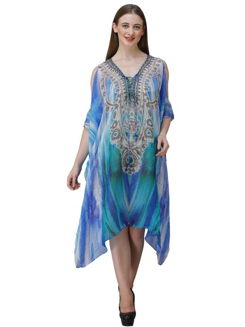 

Rajoria Instyle Blue Ethnic Motifs Georgette Ethnic Kaftan Dress, Multi