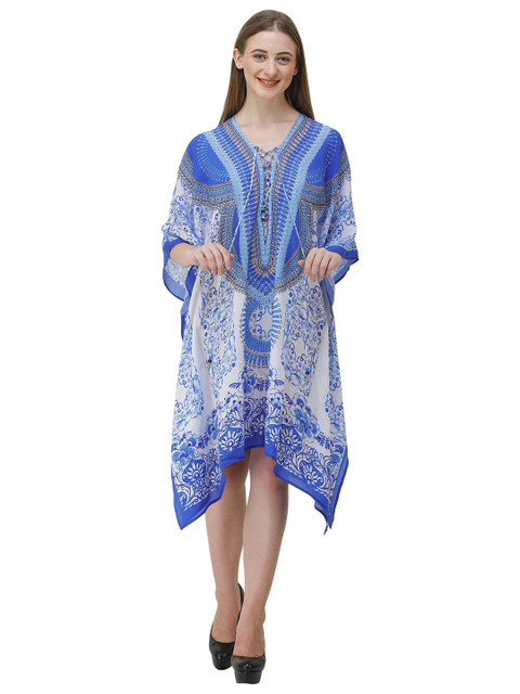 

Rajoria Instyle Women Blue Floral Digital Printed Georgette Kaftan Dress, Multi