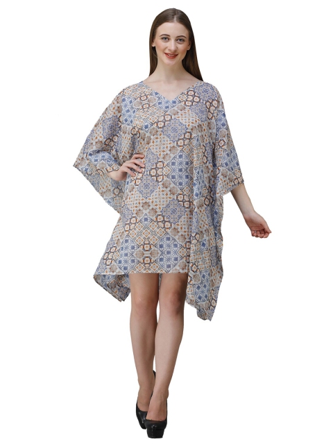 

Rajoria Instyle Women Beige, Blue Geometric Georgette Kaftan Dress, Multi