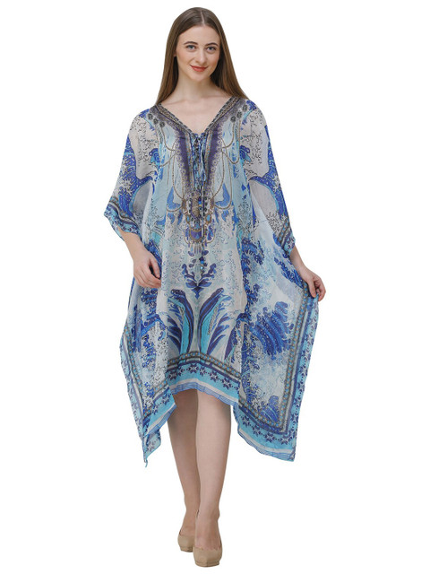

Rajoria Instyle Multicoloured & silver Ethnic Motifs Georgette Ethnic Kaftan Dress, Multi