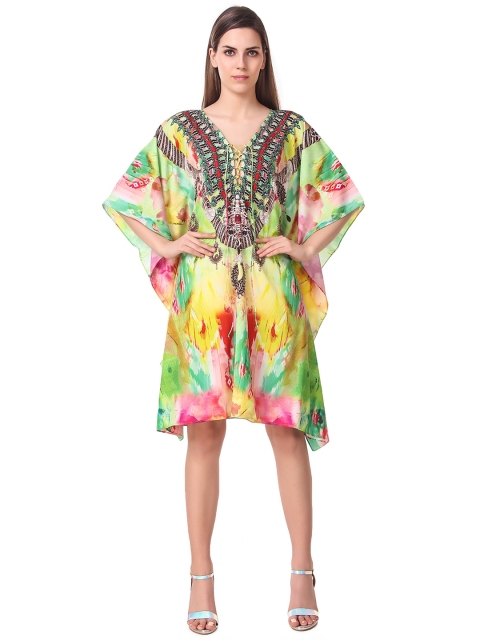 

Rajoria Instyle Multicoloured & peach pearl Georgette Ethnic Kaftan Dress, Multi