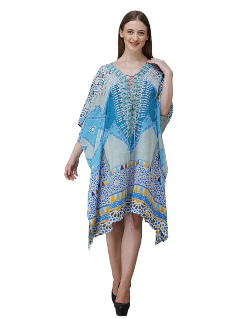 

Rajoria Instyle Multicoloured & chambray Ethnic Motifs Georgette Ethnic Kaftan Dress, Multi