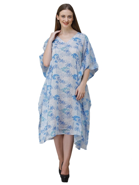 

Rajoria Instyle Blue & White Tropical Georgette Kaftan Dress