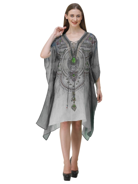 

Rajoria Instyle Women Grey Ethnic Motifs Georgette Kaftan Dress