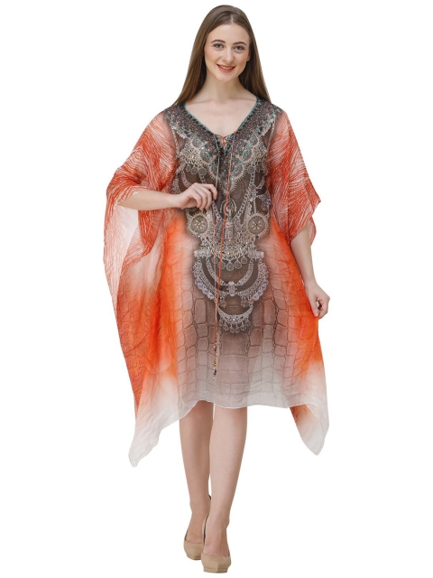 

Rajoria Instyle Orange & Off White Georgette Ethnic Kaftan Dress