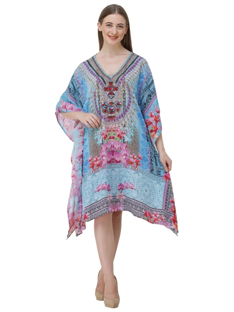 

Rajoria Instyle Multicoloured & dawn pink Ethnic Motifs Georgette Ethnic Kaftan Dress, Multi