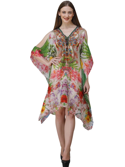 

Rajoria Instyle Blue & Pink Floral Georgette Ethnic Kaftan Dress