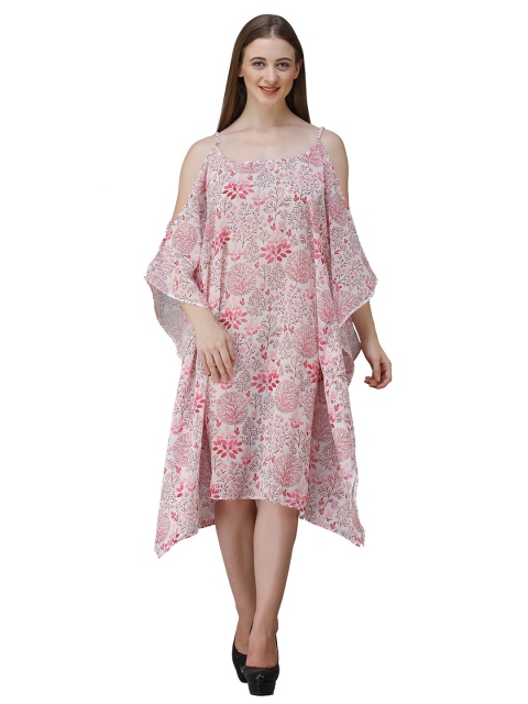 

Rajoria Instyle Pink Floral Georgette Kaftan Dress