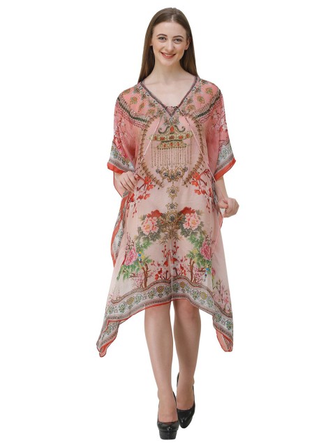 

Rajoria Instyle Brown Ethnic Motifs Georgette Kaftan Dress