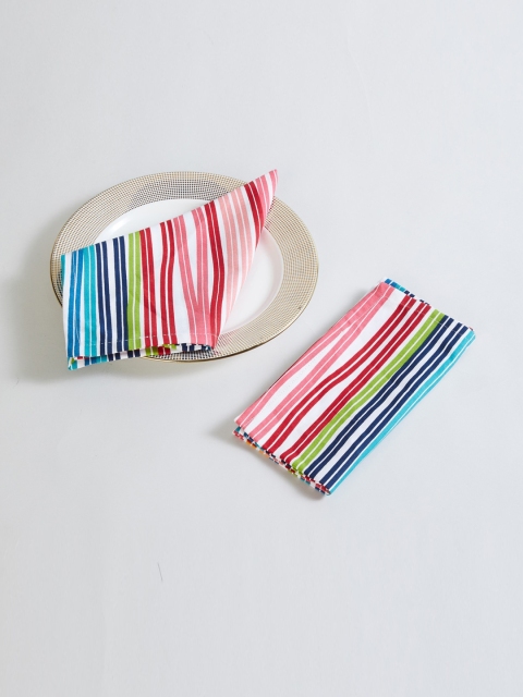 

Home Centre Set Of 2 Multicoloured Striped Cotton Napkins, Multi