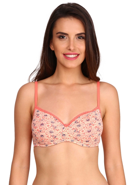 

Jockey Cream-Coloured & Peach-Coloured Printed Padded Medium Coverage Everyday Bra