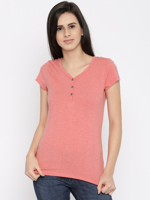 

Jockey Women Coral Solid Henley Neck T-Shirt