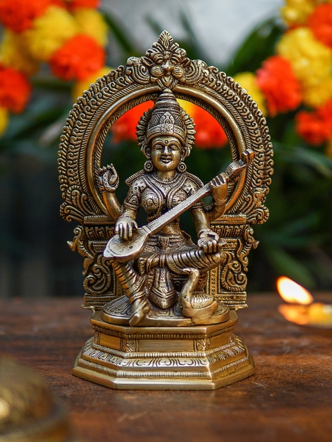 

StatueStudio Glossy Antique Gold Toned Saraswati Statue Showpieces