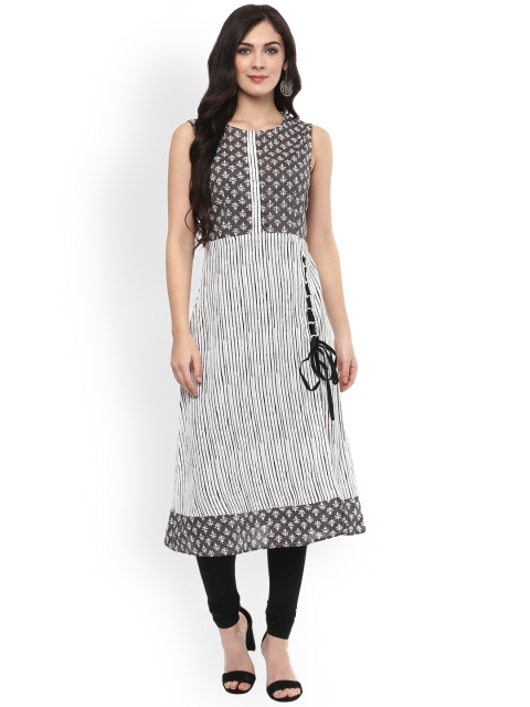 

Pannkh Women Taupe & Off-White Printed Anarkali Kurta
