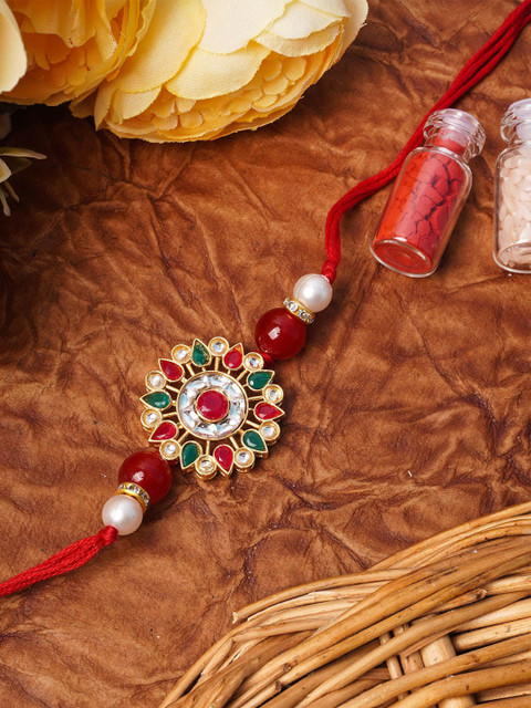 

Urmika Kundan Rakhi with Roli & Chawal, Multi