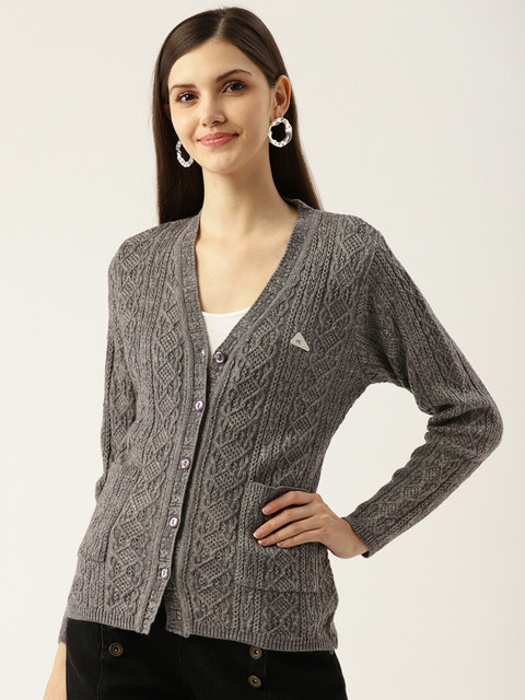

Monte Carlo Women Grey Self-Design Cardigan