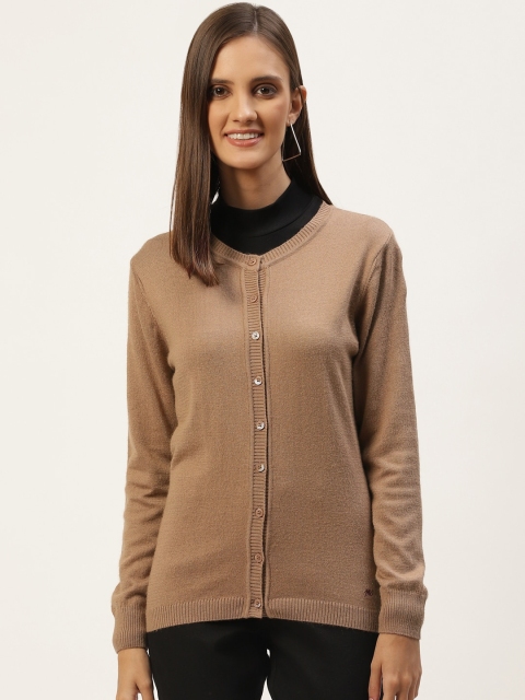 

Monte Carlo Women Taupe Brown Solid Round Neck Cardigan