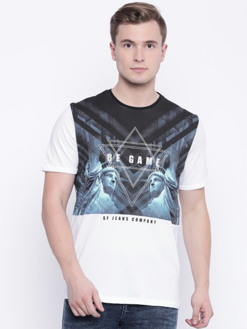 

SF JEANS by Pantaloons Men White Printed Round Neck T-shirt