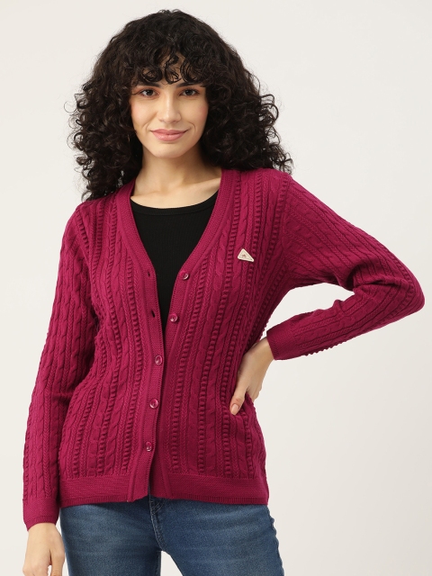 

Monte Carlo Women Magenta Cable Knit Cardigan