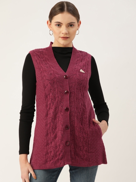 

Monte Carlo Women Maroon Self Design Longline Cardigan