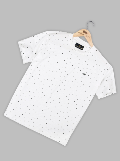 

FRENCH CROWN Men White Printed Polo Collar T-shirt
