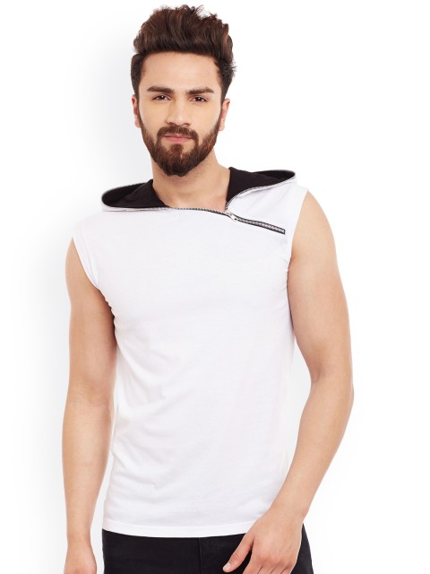 

GRITSTONES Men White Solid Hood T-shirt