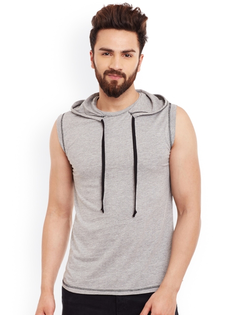 

GRITSTONES Men Grey Solid Hood T-shirt