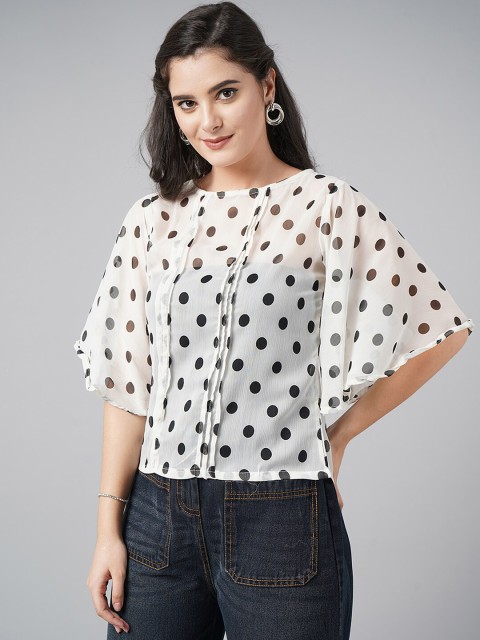 

DressBerry women White & Black Print kimono sleeves Top